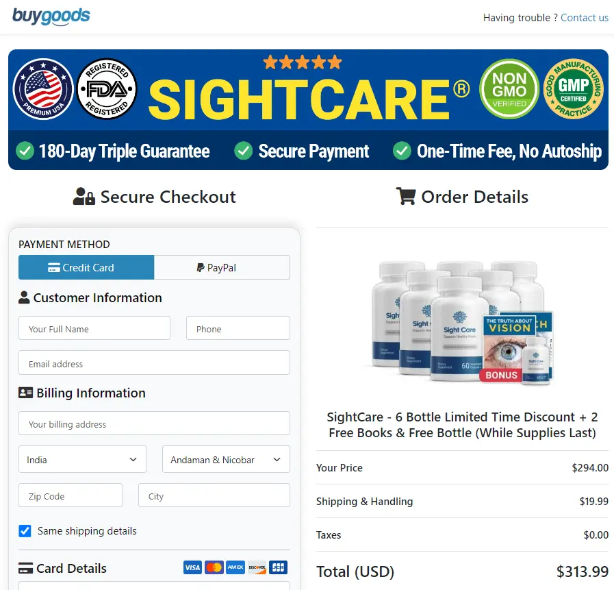 Sight Care - Order Page